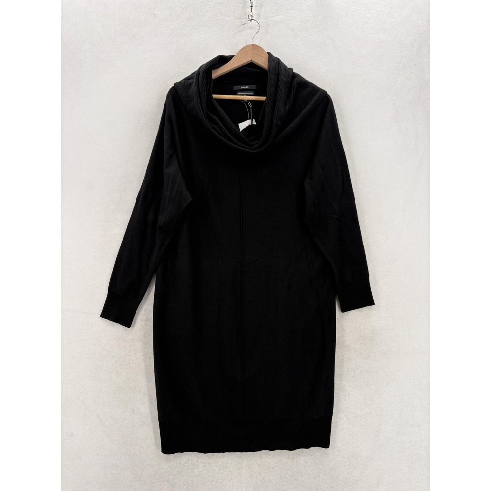 Tahari Sweater Dress Womens L Black Merino Wool Cowl Neck Long Sleeve Cashfeel